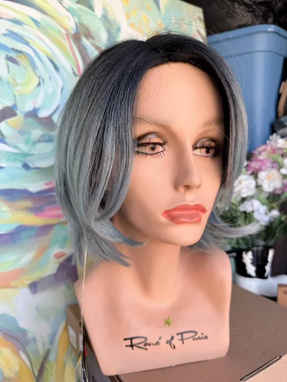 Short Layered Bob Wig in Ash Blue-Gray - Picture 10 of 10